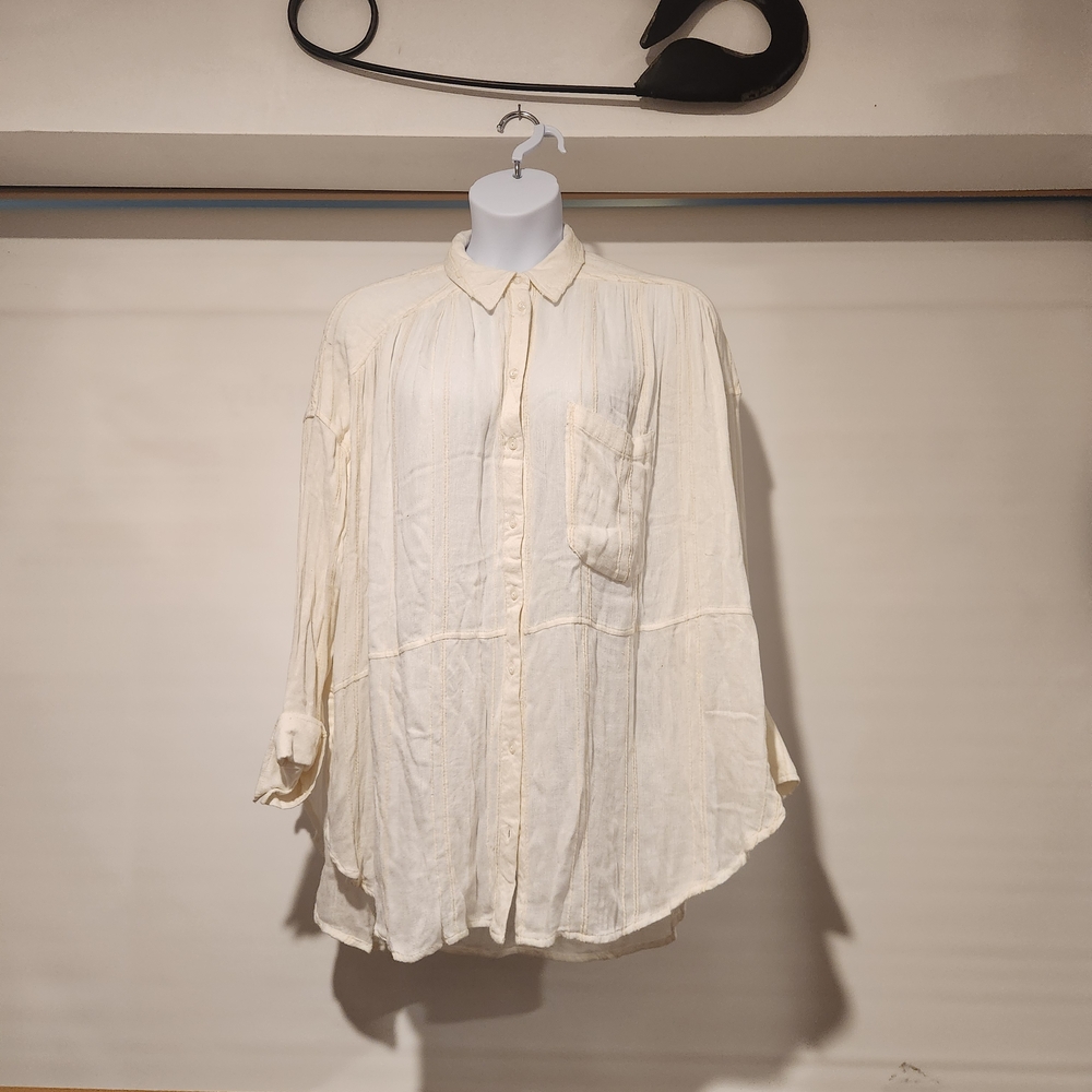 Free People Cream Button-Up Lightweight Blouse